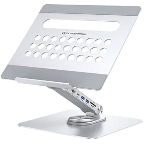 CONCEPTRONIC DONN27G bärbar stativ med 7 i 1 dockningsstation, 360° vridbar bas, hopfällbar, justerbar