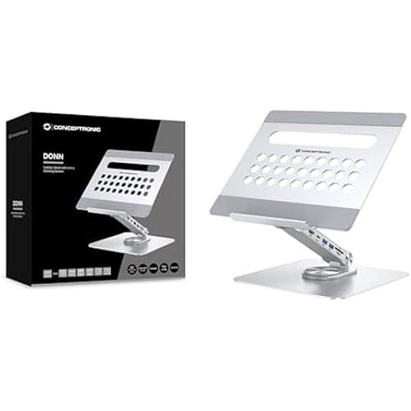 CONCEPTRONIC DONN27G bärbar stativ med 7 i 1 dockningsstation, 360° vridbar bas, hopfällbar, justerbar Silver