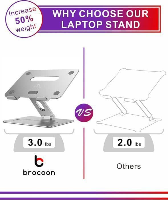 Stöd Laptop Ställ brocoon Justerbart PC Tabletstöd för MacBook Passar 10 till 17 Tum, Silver
