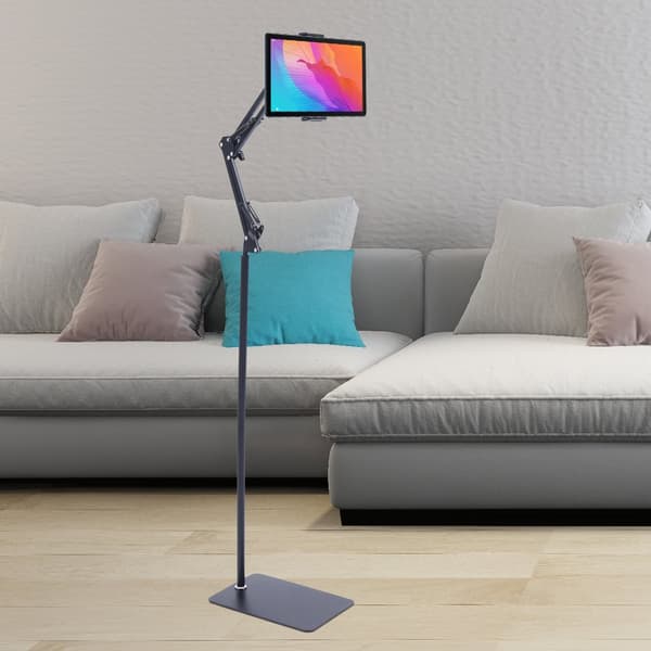Justerbar tablet-holder, 360° rotation, højdejusterbar, stabil gulvstand.