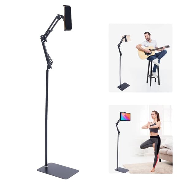 Justerbar tablet-holder, 360° rotation, højdejusterbar, stabil gulvstand.