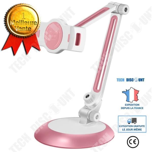 Stöd för surfplatta/telefon - TEKNISK RABATT - Rosa + Vit - Höjd 41 cm - 360° roterbar - Halkfri