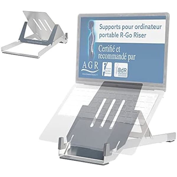 Laptopstöd - R-GO TOOLS - Aluminium - Justerbar - Ergonomisk - Lätt och hopfällbar Silver