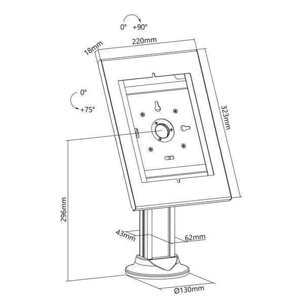 Stöldskyddsplattahållare kompatibel med 9,7"/10,2", iPad, 10,5", iPad Air/iPad Pro, 10,1", Samsung Galaxy, Tab A (2019) (Vit)