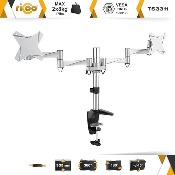 Stöd PC 2 Skärmar TS3311 Vridbar Lutande Ledad Arm Skärm Monitor 13-26 33-66cm Bordsfäste VESA RICOO