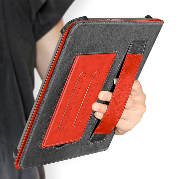 Retro-etui för 10-tums surfplatta, justerbart stöd och kortfack i röd färg