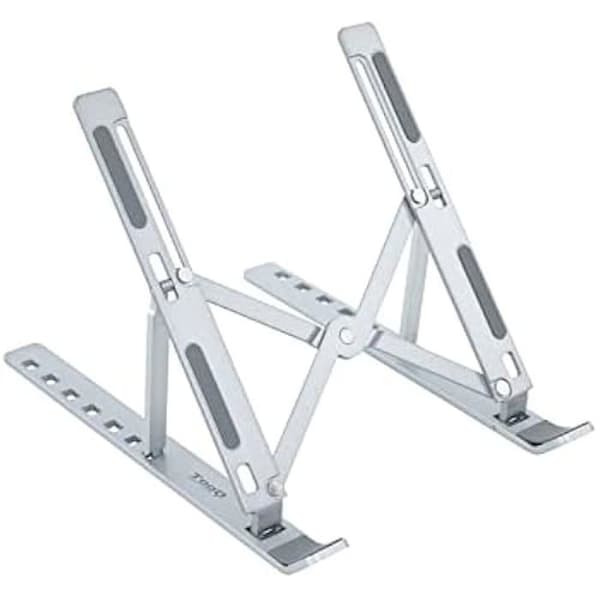 TooQ TQLRS0035-AL - Stativ i aluminiumlegering för bärbar dator, surfplatta, mobil och bok, hopfällbar, justerbar till 7 Silver