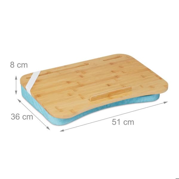 Relaxdays Laptopställ, bambu, kudde av memory foam, LxD 51x36 cm, säng, soffa, natur/blå
