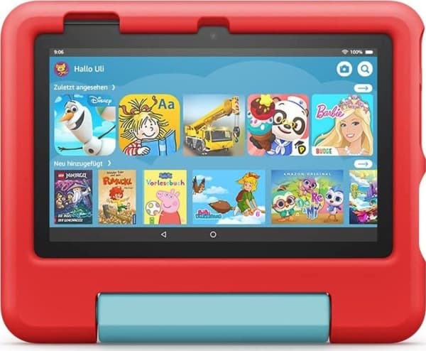 Amazon Fire 7 Kids Tablet (2022) WiFi 16 GB, med rødt etui, uten reklame