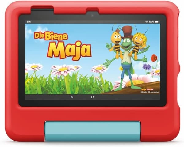 Amazon Fire 7 Kids Tablet (2022) WiFi 16 GB, med rødt etui, uten reklame