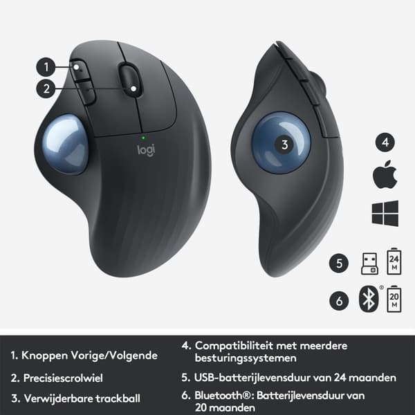 Logitech M575 ERGO Trådlös Trackball-mus - Grafit