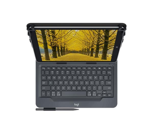 Logitech Universal Folio tablettaske med trådløst tastatur, Bluetooth, 2-års batterilevetid, til 9"- 10" tablets, Apple, Android & Windows OS, tysk QW