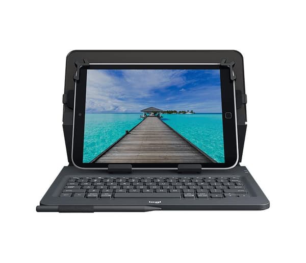 Logitech Universal Folio tablettaske med trådløst tastatur, Bluetooth, 2-års batterilevetid, til 9"- 10" tablets, Apple, Android & Windows OS, tysk QW