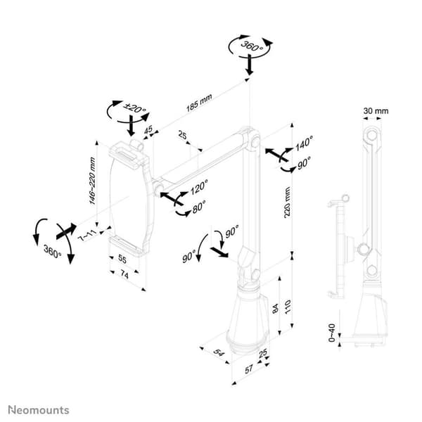 Neomounts fra Newstar TABLET-D100 - Monteringssæt - til tablet (full-motion) - sølv - klemmemontering, bordmontering