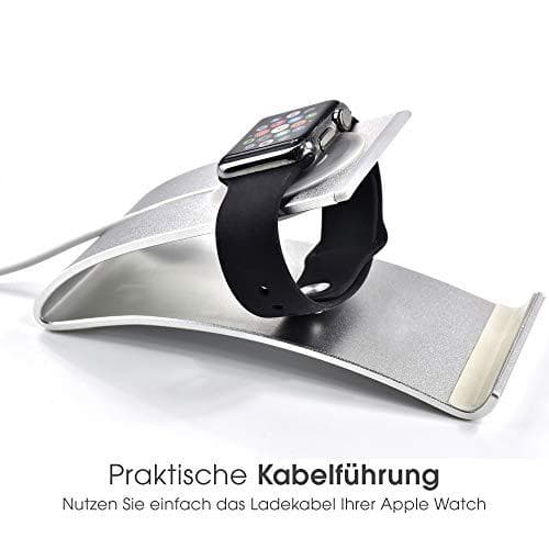 TERRATEC iTab Duo Silver, alumiinista valmistettu älypuhelin- ja Apple Watch -teline iPhonelle, Samsung Galaxylle ja muille