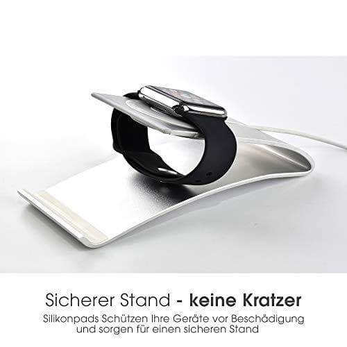 TERRATEC iTab Duo Silver, alumiinista valmistettu älypuhelin- ja Apple Watch -teline iPhonelle, Samsung Galaxylle ja muille