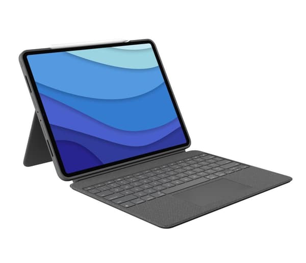 Logitech Combo Touch - tastatur og folio-etui - med pegefelt - baggrundsbelyst - Apple Smart-stik - QWERTY - Italiensk - Oxford Grey - til Apple 12,9"