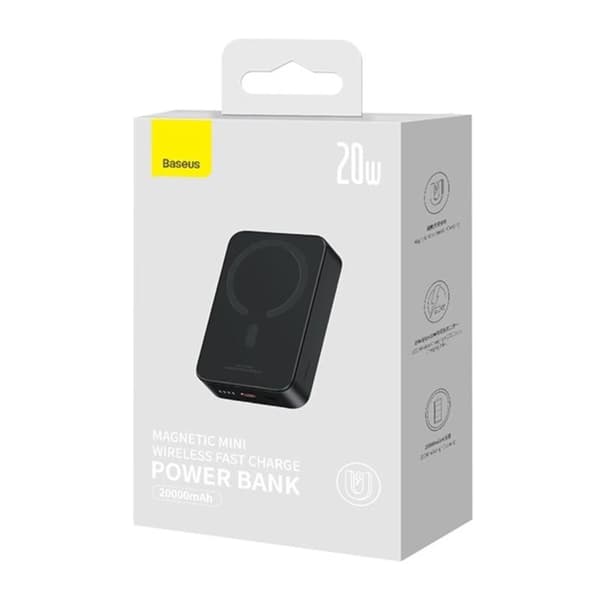 Baseus Magnetic Mini Powerbank Wireless charging 20000 mAh 20 W Black Sort
