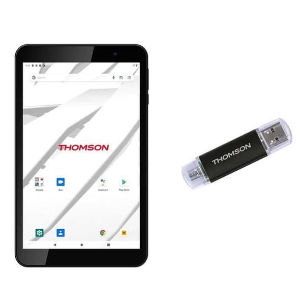 SHOP-STORY - LG13 THOMSON: Thomson Teo 8" Android 11 surfplatta - 2 GB RAM SSD - 32 GB svart + 64 Gb USB-nyckel