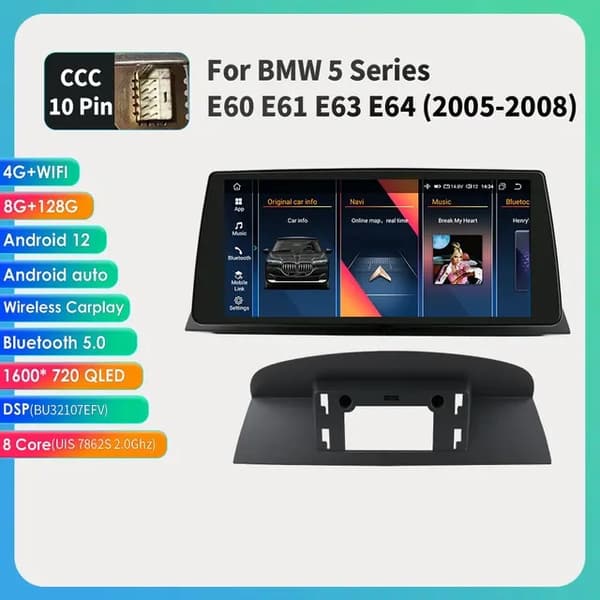 Android-autoradio, 10,33 tuuman näyttö, Carplay-integrointi, E60 09-10 8-256G CIC
