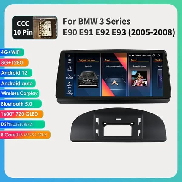 Android-autoradio, 10,33 tuuman näyttö, Carplay-integrointi, E60 09-10 8-256G CIC