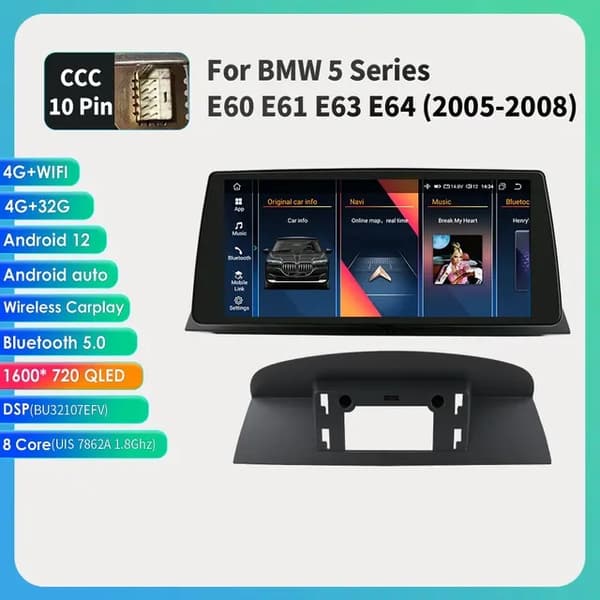 Android-autoradio, 10,33 tuuman näyttö, Carplay-integrointi, E60 09-10 8-256G CIC