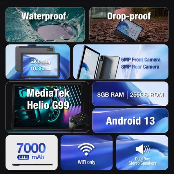 AGM P1 PAD 4G Android Rugged Tablet -IP69 - 256GB - 7000mAh - Mörkgrå