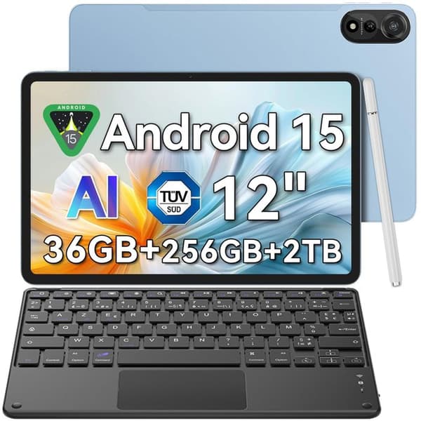 Blackview x Gemini AI 2.0 MEGA 2 WiFi Tablet 12" 90Hz, 36Go+256Go/SD 2 To, Android 15 WiFi 6, 9000mAh Blå Med Tangentbord K1