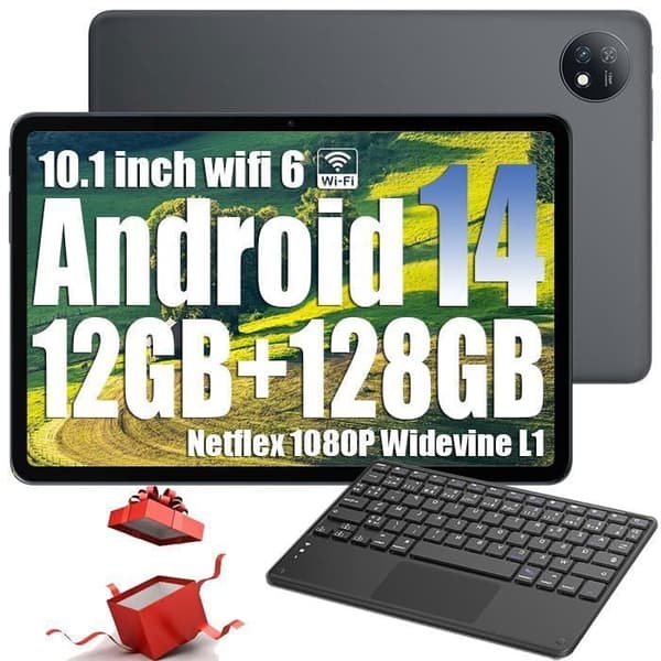 Oscal Pad 7 Touch Tablet 10,1" HD Android 14 RAM 12 GB ROM 128 GB-SD 1 TB 6600mAh 8MP+13MP Widevine L1 Grå Med K1-tangentbord