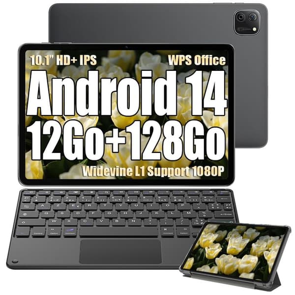 Oscal Pad 70 WiFi Touch Tablet 10,1" HD+ IPS Android 14 2,4G+5G WiFi 6, RAM 8GB ROM 128GB-SD 1TB 6580mAh Grå Med K1-tangentbord