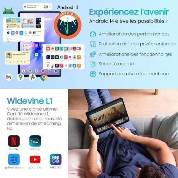Blackview Tab 90 WiFi Touch Tablet 10,9" HD+ IPS Android 14 2,4G+5G WiFi, 12GB + 128GB-SD 2TB 8200mAh Grå med K1-tangentbord