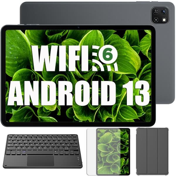 Oscal Pad 50 WiFi Touch Tablet 10,1" HD+ IPS Android 13 2,4G+5G WiFi 6, RAM 6GB ROM 64GB-SD 1TB 5100mAh Grå Med K1-tangentbord