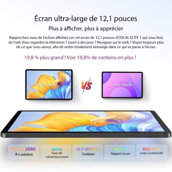 Oscal ELITE1 Touch Tablet 12,1" Android14 RAM 24GB ROM 256GB-SD 1TB 8800mAh(33W) PC-läge WPS Free Stylus Svart Med K1-tangentbord