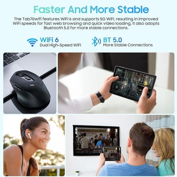 Blackview Tab 70 WiFi Taktile Surfplatta 10.1 tum Android 14 2.4G+5G WiFi 6, RAM 12 GB ROM 64 GB-SD 1 TB 6580mAh - Blå