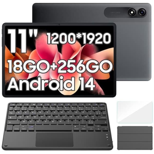 Blackview Tab 9 WiFi Touch Tablet 10,95" 1200*1920 1080P Android14 18GB+256GB-SD 1TB 8200mAh PC-läge WPS Grå Med K1-tangentbord
