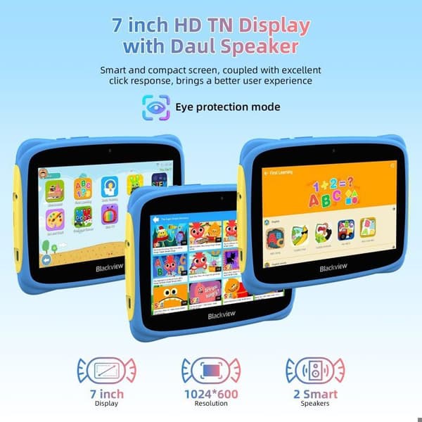 Blackview Tab 3 Kids Touch Tablet för barn Android 13 7" 60HZ 4GB+32GB-SD 1TB 3280mAh WiFi Educational Tablet - Blå