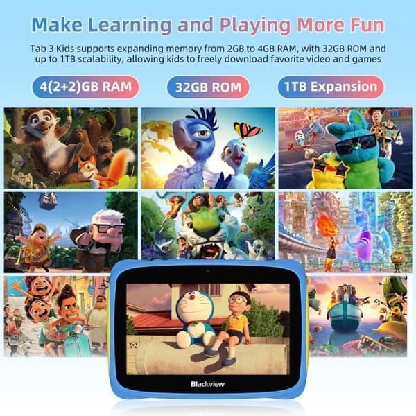 Blackview Tab 3 Kids Touch Tablet för barn Android 13 4+32GB-SD 1TB 3280mAh pedagogisk surfplatta med barnklocka Z10 Blue
