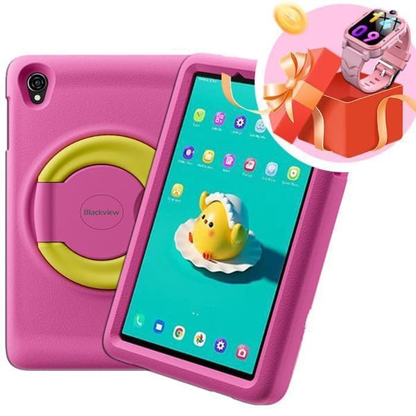 Blackview Tab A5 Kids Pekdator Taktile för Barn Android 14 8" HD+, 9 + 64Go /SD 1TB 5100mAh Rosa Med Barnklocka Z20 Rosa