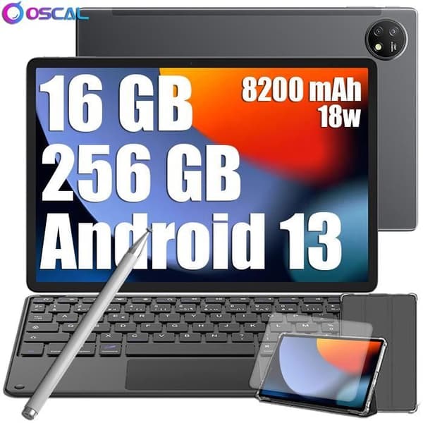 Oscal Pad 16 Android 13 Touch Tablet 10,51" 16GB+256GB-SD 1TB 8200mAh 13MP+8MP 5G Wifi Gratis Stylus Grå Med K1-tangentbord