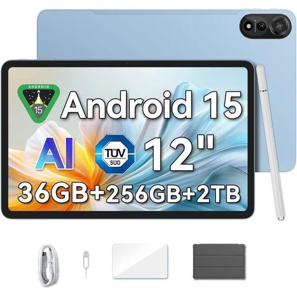 Blackview x Gemini AI 2.0 MEGA 2 WiFi Tablet 12" 90Hz, RAM 36 Go ROM 256 Go/SD 2 To, Android 15 WiFi 6, 9000mAh PC 2.0 - Blå