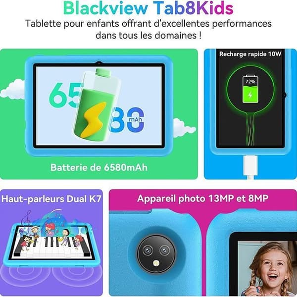 Blackview Tab 8 Kids Kids Tablet Android 12 10,1 tum HD+ Wifi Educational Tablet 7GB+128GB/SD 1TB 13MP+8MP 6580mAh - Blå