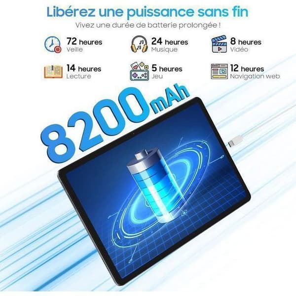 Blackview Tab 90 WiFi Touch Tablet 10,9" HD+ IPS Android 14 2,4G+5G WiFi, RAM 12GB ROM 128GB-SD 2TB 8MP+13MP 8200mAh - Blå