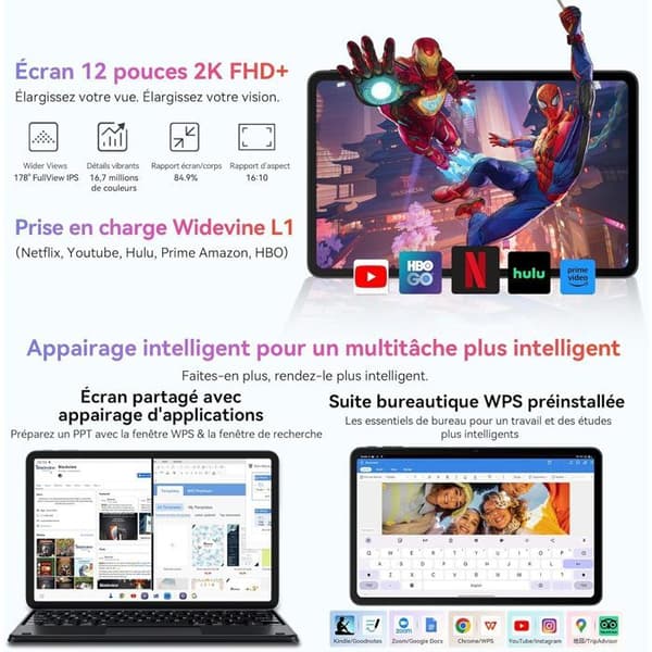 Blackview x Gemini AI 2.0 MEGA 2 WiFi Tablet 12" 90Hz, 36Go+256Go/SD 2 To, Android 15 WiFi 6, 9000mAh Grå Med K1 Tangentbord