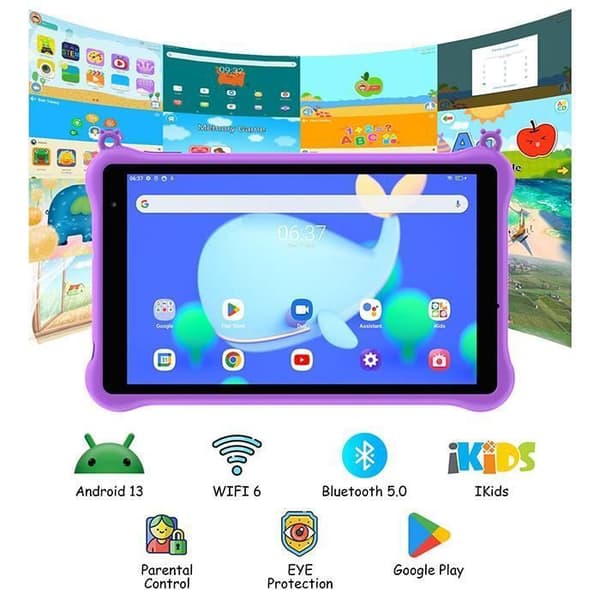 BLACKVIEW Tab 50 barnsurfplatta 8" HD 6GB+64GB-SD 1TB 5580mAh Wifi Android 13 Parental Control Ögonskydd - Lila