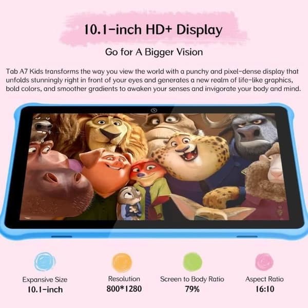 Blackview Tab A5 Barn Tablet Touchscreen för Barn Android 14 8" HD+, 9 + 64Go /SD 1TB 5100mAh Blå Med Barnklocka Z20 Blå
