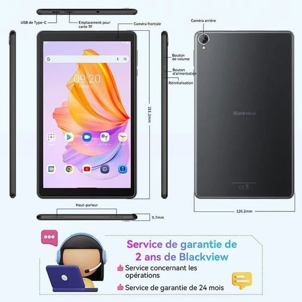 Blackview Tab 50 WiFi Touch Tablet 8 tum HD 8GB+128GB-SD 1TB 5580mAh WiFi 6 Android 13 Tablet PC - Grå