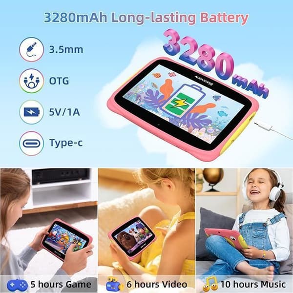 Blackview Tab 3 Kids Touch Tablet för barn Android 13 7" 60HZ 4GB+32GB-SD 1TB 3280mAh WiFi Educational Tablet - Rosa