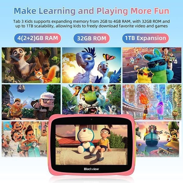 Blackview Tab 3 Kids Touch Tablet för barn Android 13 7" 60HZ 4GB+32GB-SD 1TB 3280mAh WiFi Educational Tablet - Rosa