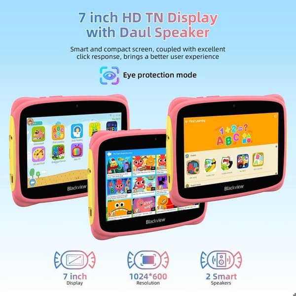 Blackview Tab 3 Kids Touch Tablet för barn Android 13 7" 60HZ 4GB+32GB-SD 1TB 3280mAh WiFi Educational Tablet - Rosa
