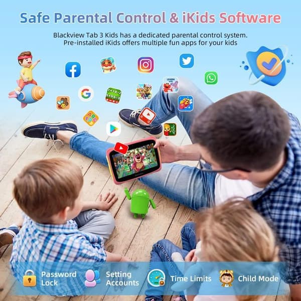 Blackview Tab 3 Kids Touch Tablet för barn Android 13 7" 60HZ 4GB+32GB-SD 1TB 3280mAh WiFi Educational Tablet - Rosa